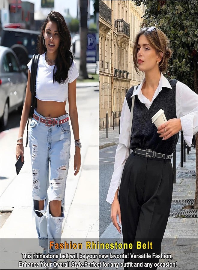 EVERBLTING Rhinestone leopard Belt Women Cowgir Studded Belt Goth Bling Stylish Belts Punk Y2k sparkly Belts 105 - Image 3